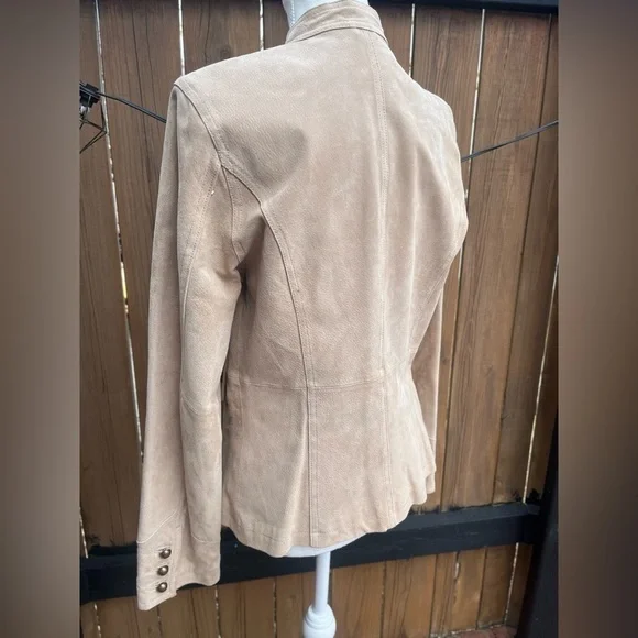 Vintage Suede Women's Tan Military Style Jacket - Picture 7 of 8